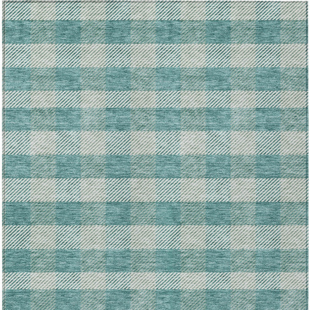 Tabselect Home Line 8' X 10' Teal Blue And Ivory Plaid Washable Indoor Outdoor Area Rug