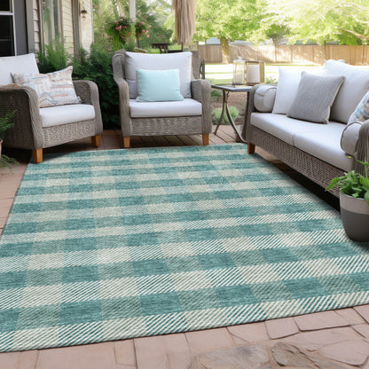 Tabselect Home Line 8' X 10' Teal Blue And Ivory Plaid Washable Indoor Outdoor Area Rug