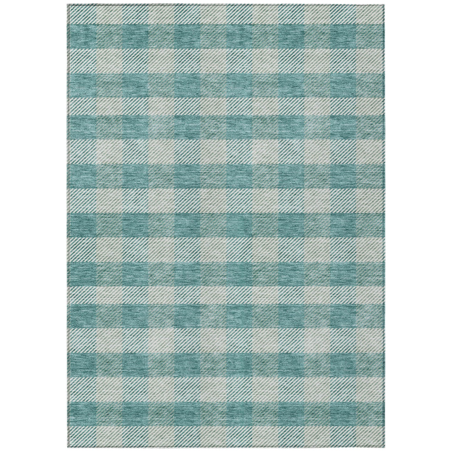 Tabselect Home Line 8' X 10' Teal Blue And Ivory Plaid Washable Indoor Outdoor Area Rug
