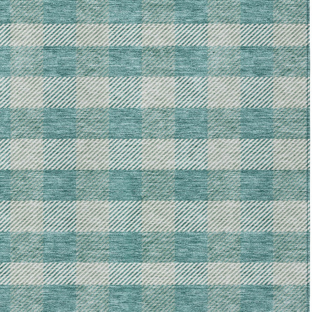 Tabselect Home Line 8' X 10' Teal Blue And Ivory Plaid Washable Indoor Outdoor Area Rug