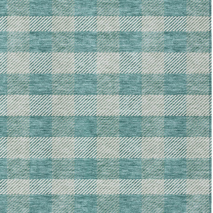 Tabselect Home Line 8' X 10' Teal Blue And Ivory Plaid Washable Indoor Outdoor Area Rug