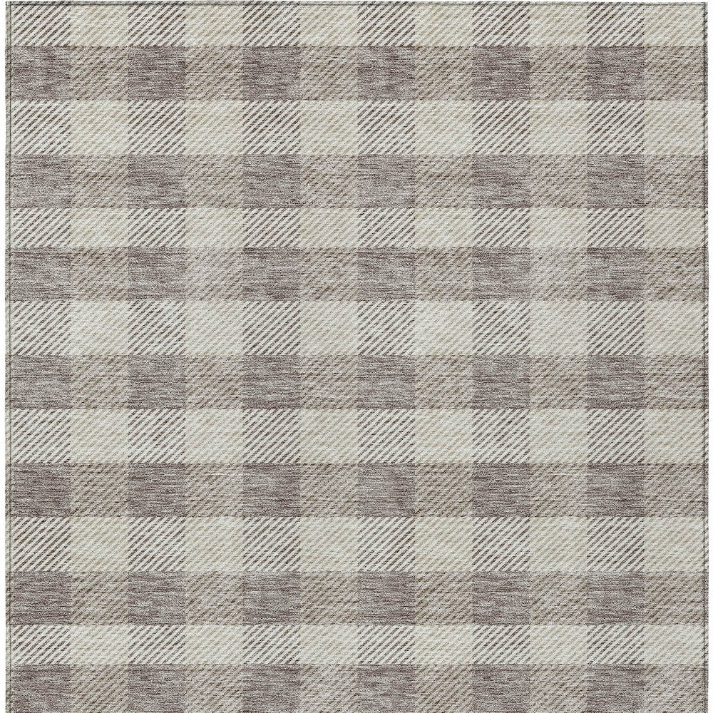 Tabselect Home Line 5' X 8' Taupe And Gray Plaid Washable Indoor Outdoor Area Rug