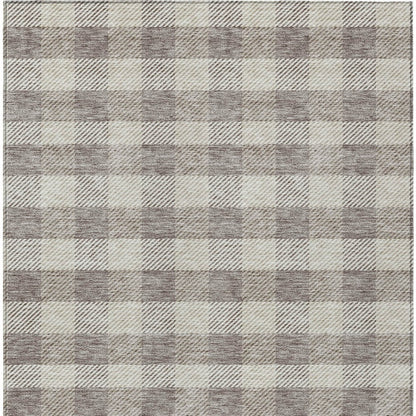 Tabselect Home Line 5' X 8' Taupe And Gray Plaid Washable Indoor Outdoor Area Rug