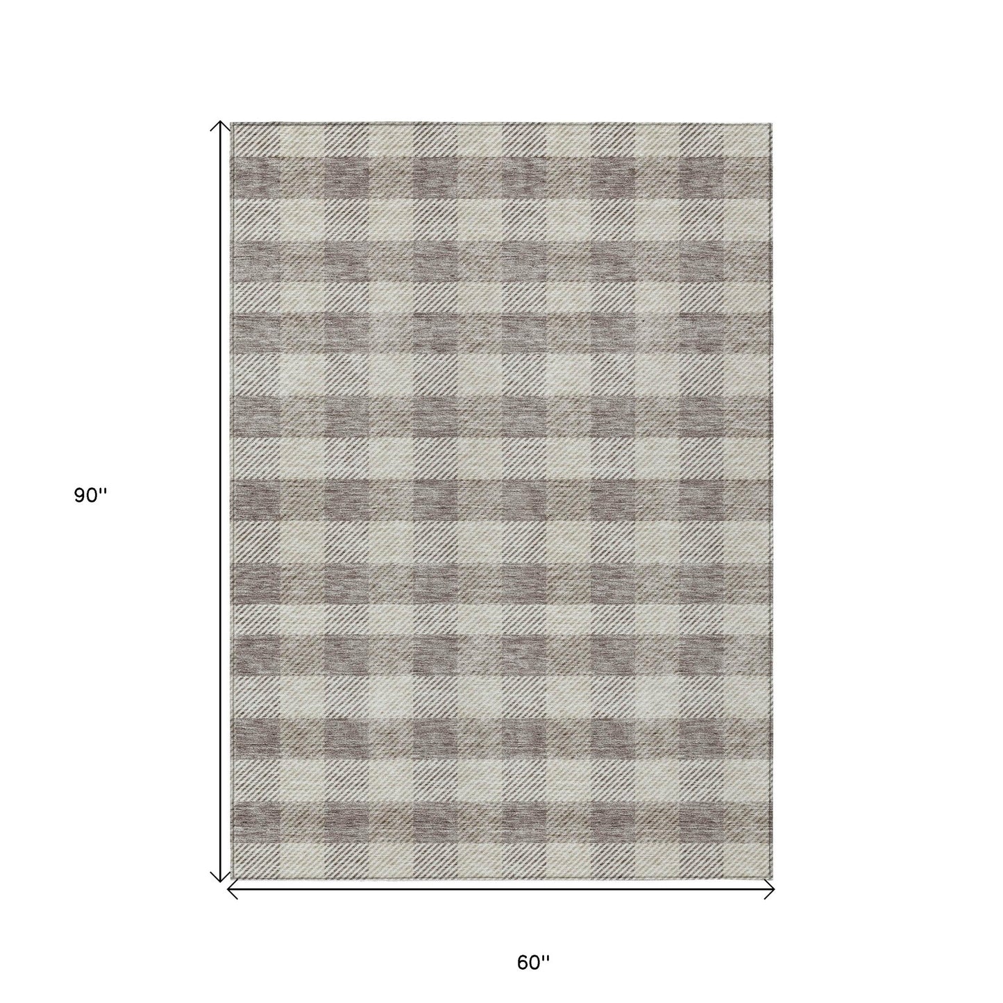 Tabselect Home Line 5' X 8' Taupe And Gray Plaid Washable Indoor Outdoor Area Rug