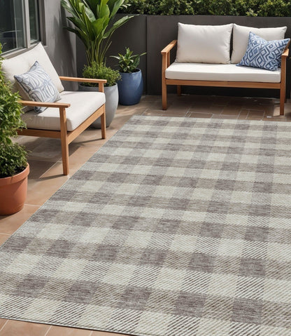 Tabselect Home Line 5' X 8' Taupe And Gray Plaid Washable Indoor Outdoor Area Rug