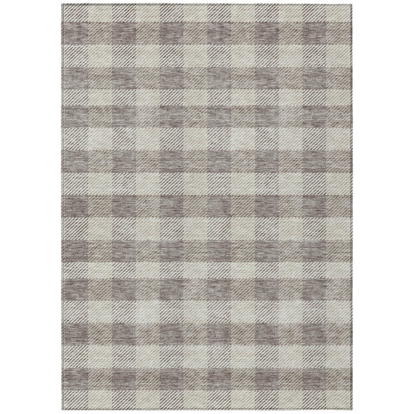 Tabselect Home Line 5' X 8' Taupe And Gray Plaid Washable Indoor Outdoor Area Rug