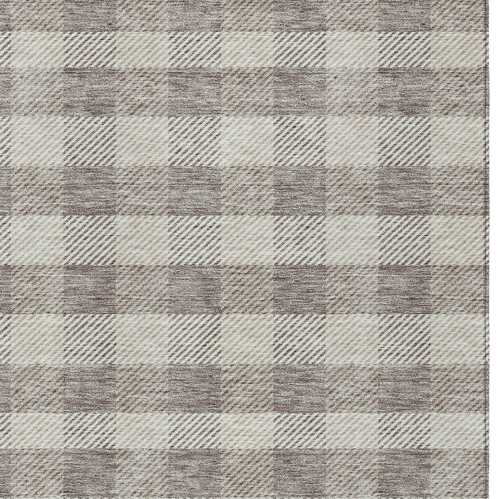 Tabselect Home Line 5' X 8' Taupe And Gray Plaid Washable Indoor Outdoor Area Rug