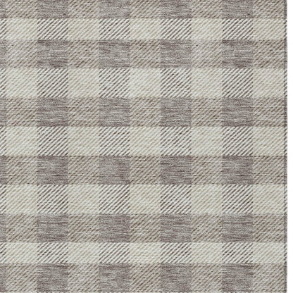Tabselect Home Line 5' X 8' Taupe And Gray Plaid Washable Indoor Outdoor Area Rug