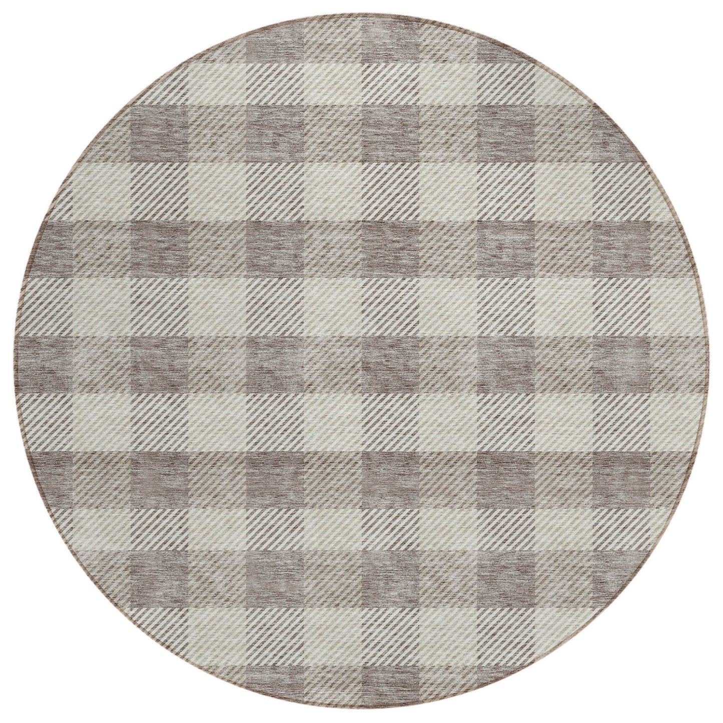 Tabselect Home Line 8' Taupe And Gray Round Plaid Washable Indoor Outdoor Area Rug
