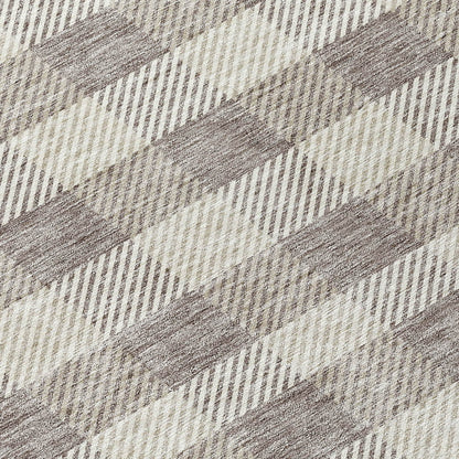 Tabselect Home Line 8' Taupe And Gray Round Plaid Washable Indoor Outdoor Area Rug