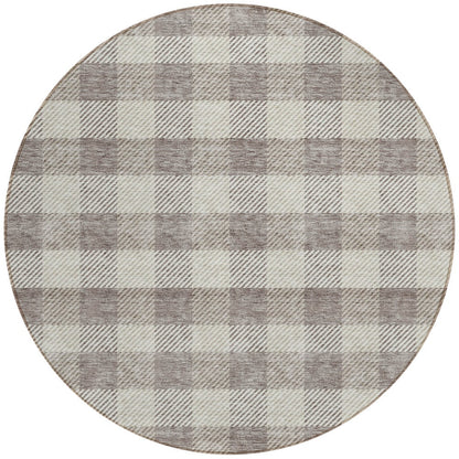 Tabselect Home Line 8' Taupe And Gray Round Plaid Washable Indoor Outdoor Area Rug