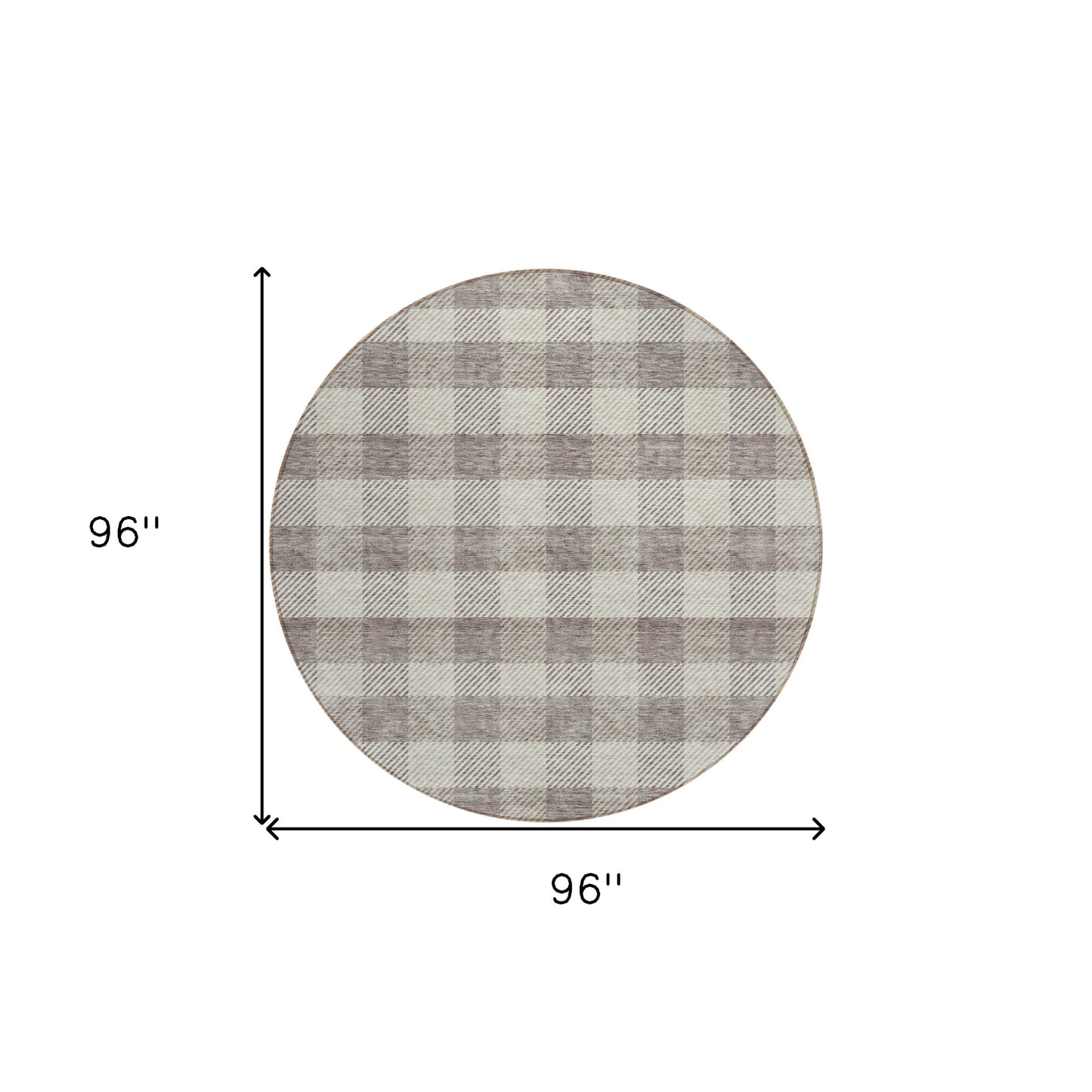 Tabselect Home Line 8' Taupe And Gray Round Plaid Washable Indoor Outdoor Area Rug