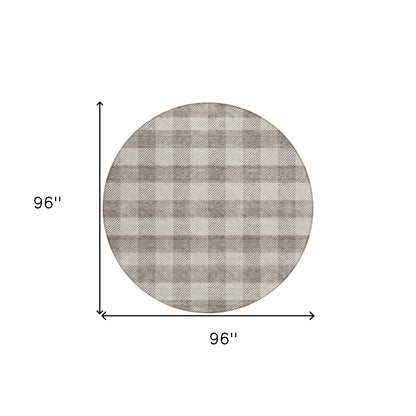 Tabselect Home Line 8' Taupe And Gray Round Plaid Washable Indoor Outdoor Area Rug