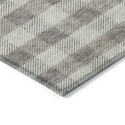 Tabselect Home Line 8' X 10' Taupe And Gray Plaid Washable Indoor Outdoor Area Rug