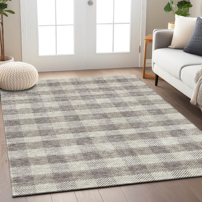 Tabselect Home Line 8' X 10' Taupe And Gray Plaid Washable Indoor Outdoor Area Rug
