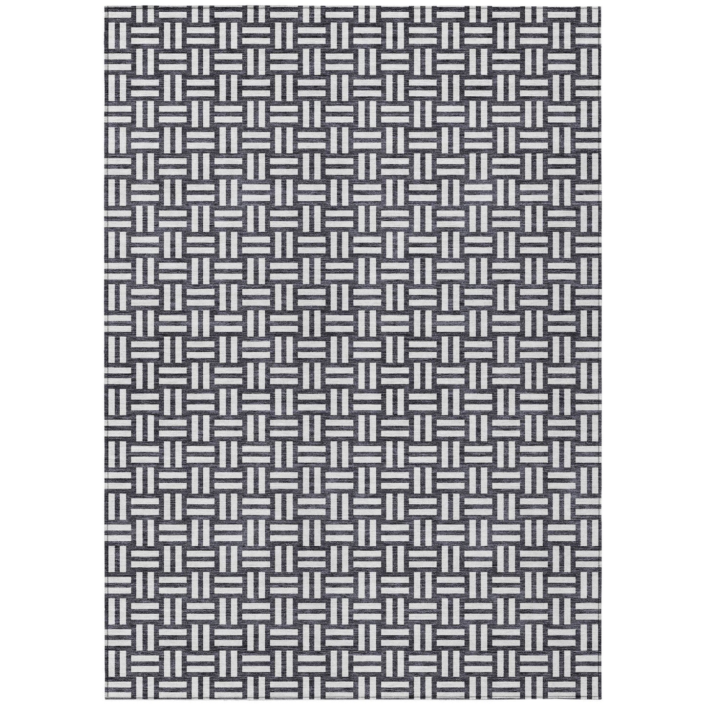Tabselect Home Line 5' X 8' Black And Ivory Geometric Washable Indoor Outdoor Area Rug