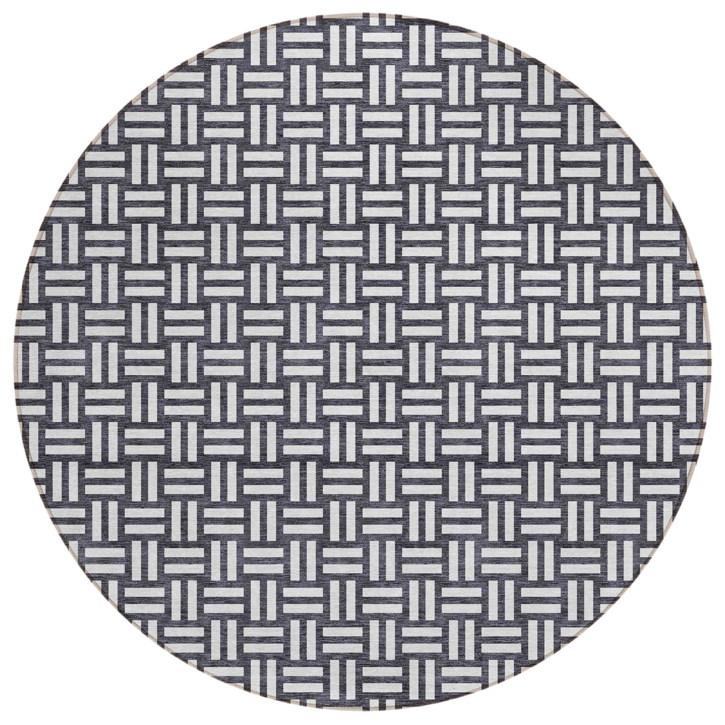 Tabselect Home Line 8' Black And Ivory Round Geometric Washable Indoor Outdoor Area Rug