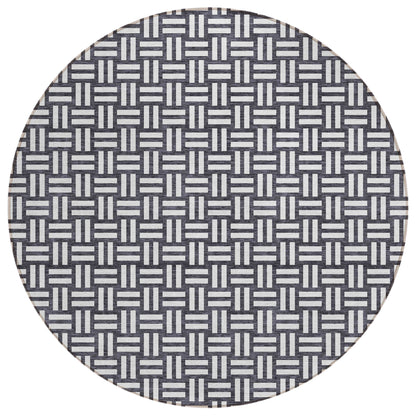 Tabselect Home Line 8' Black And Ivory Round Geometric Washable Indoor Outdoor Area Rug