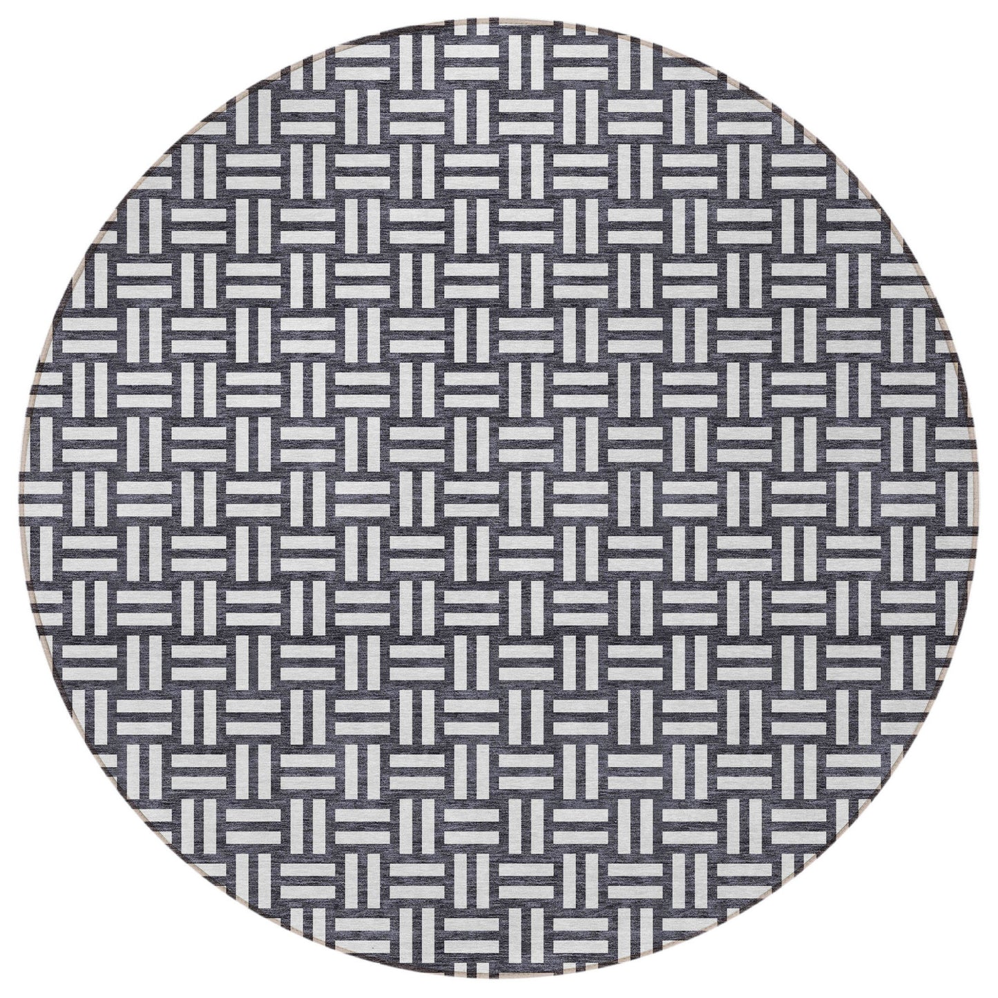 Tabselect Home Line 8' Black And Ivory Round Geometric Washable Indoor Outdoor Area Rug