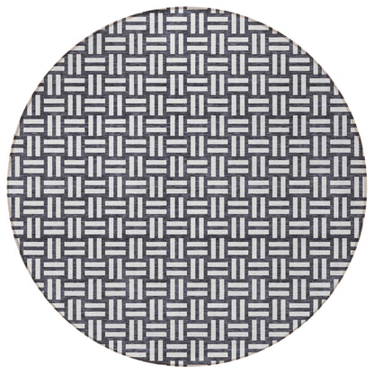 Tabselect Home Line 8' Black And Ivory Round Geometric Washable Indoor Outdoor Area Rug