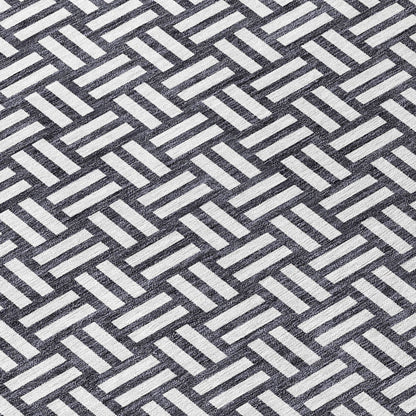 Tabselect Home Line 8' Black And Ivory Round Geometric Washable Indoor Outdoor Area Rug