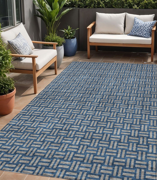 Tabselect Home Line 5' X 8' Blue And Gray Geometric Washable Indoor Outdoor Area Rug