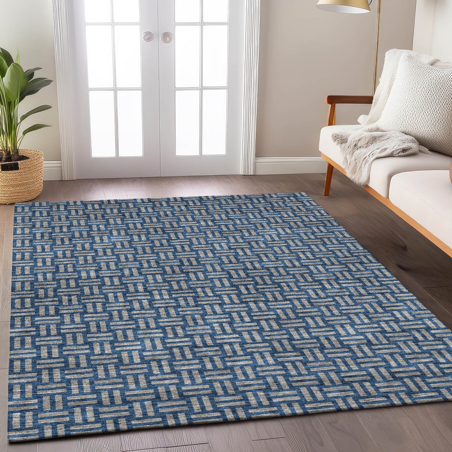 Tabselect Home Line 5' X 8' Blue And Gray Geometric Washable Indoor Outdoor Area Rug