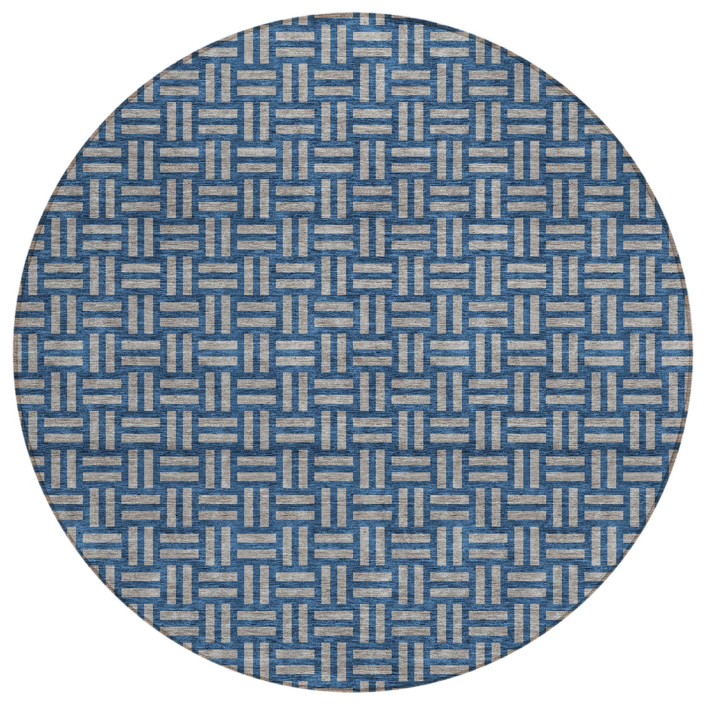 Tabselect Home Line 8' Blue And Gray Round Geometric Washable Indoor Outdoor Area Rug