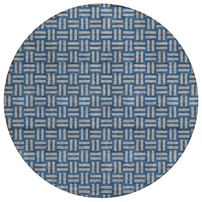 Tabselect Home Line 8' Blue And Gray Round Geometric Washable Indoor Outdoor Area Rug