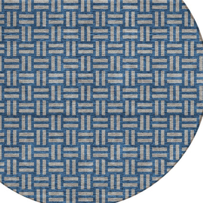 Tabselect Home Line 8' Blue And Gray Round Geometric Washable Indoor Outdoor Area Rug
