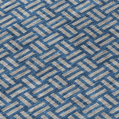 Tabselect Home Line 8' Blue And Gray Round Geometric Washable Indoor Outdoor Area Rug