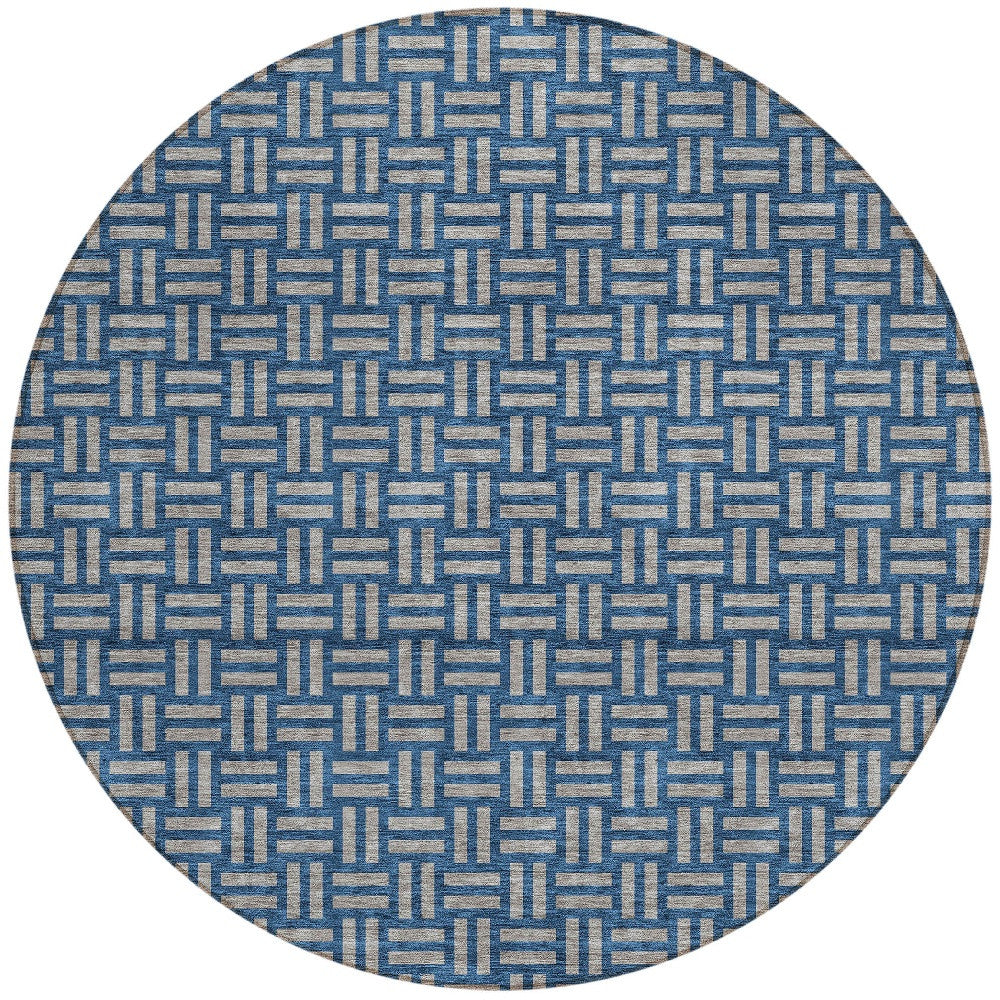 Tabselect Home Line 8' Blue And Gray Round Geometric Washable Indoor Outdoor Area Rug