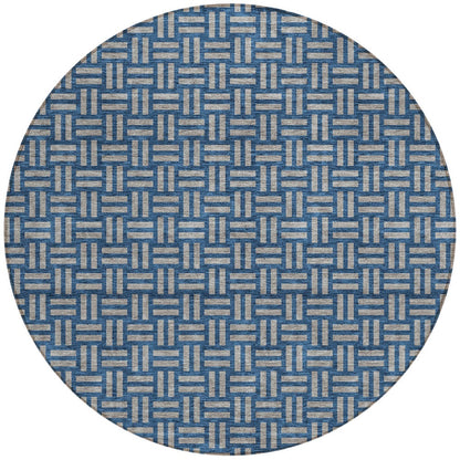 Tabselect Home Line 8' Blue And Gray Round Geometric Washable Indoor Outdoor Area Rug
