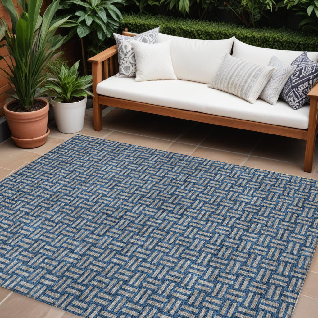 Tabselect Home Line 8' X 10' Blue And Gray Geometric Washable Indoor Outdoor Area Rug