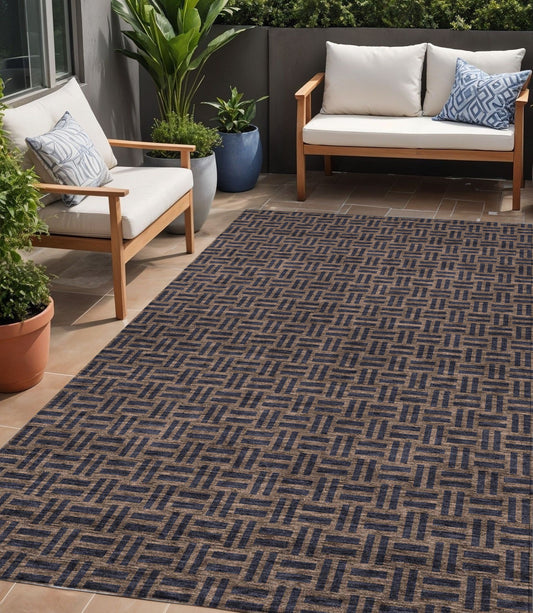 Tabselect Home Line 5' X 8' Chocolate And Black Geometric Washable Indoor Outdoor Area Rug