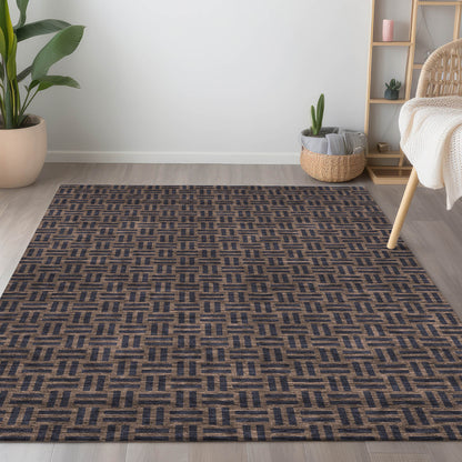 Tabselect Home Line 5' X 8' Chocolate And Black Geometric Washable Indoor Outdoor Area Rug