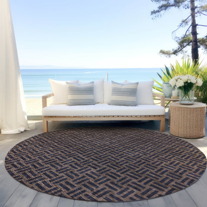 Tabselect Home Line 8' Chocolate And Black Round Geometric Washable Indoor Outdoor Area Rug