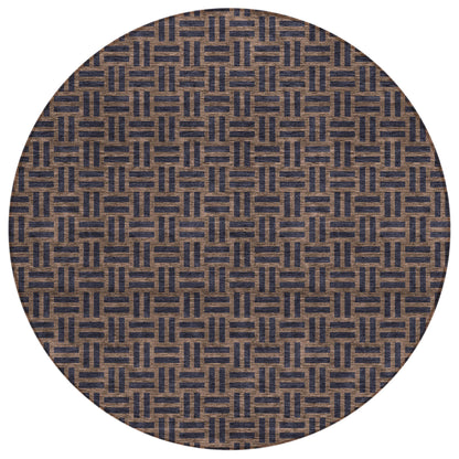 Tabselect Home Line 8' Chocolate And Black Round Geometric Washable Indoor Outdoor Area Rug