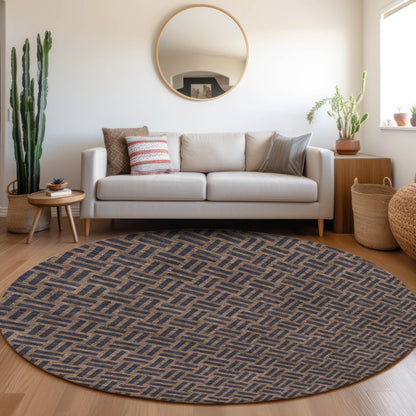 Tabselect Home Line 8' Chocolate And Black Round Geometric Washable Indoor Outdoor Area Rug