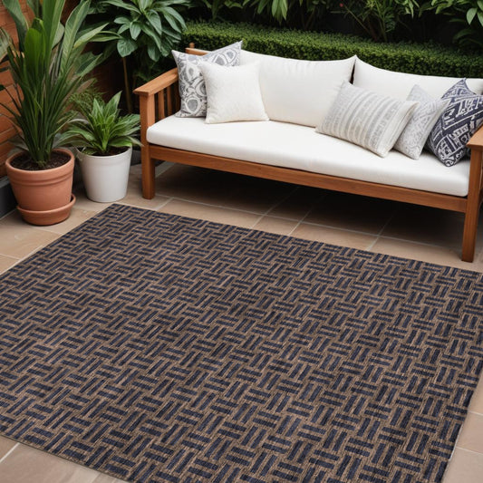 Tabselect Home Line 8' X 10' Chocolate And Black Geometric Washable Indoor Outdoor Area Rug