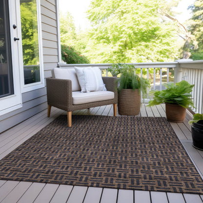 Tabselect Home Line 8' X 10' Chocolate And Black Geometric Washable Indoor Outdoor Area Rug