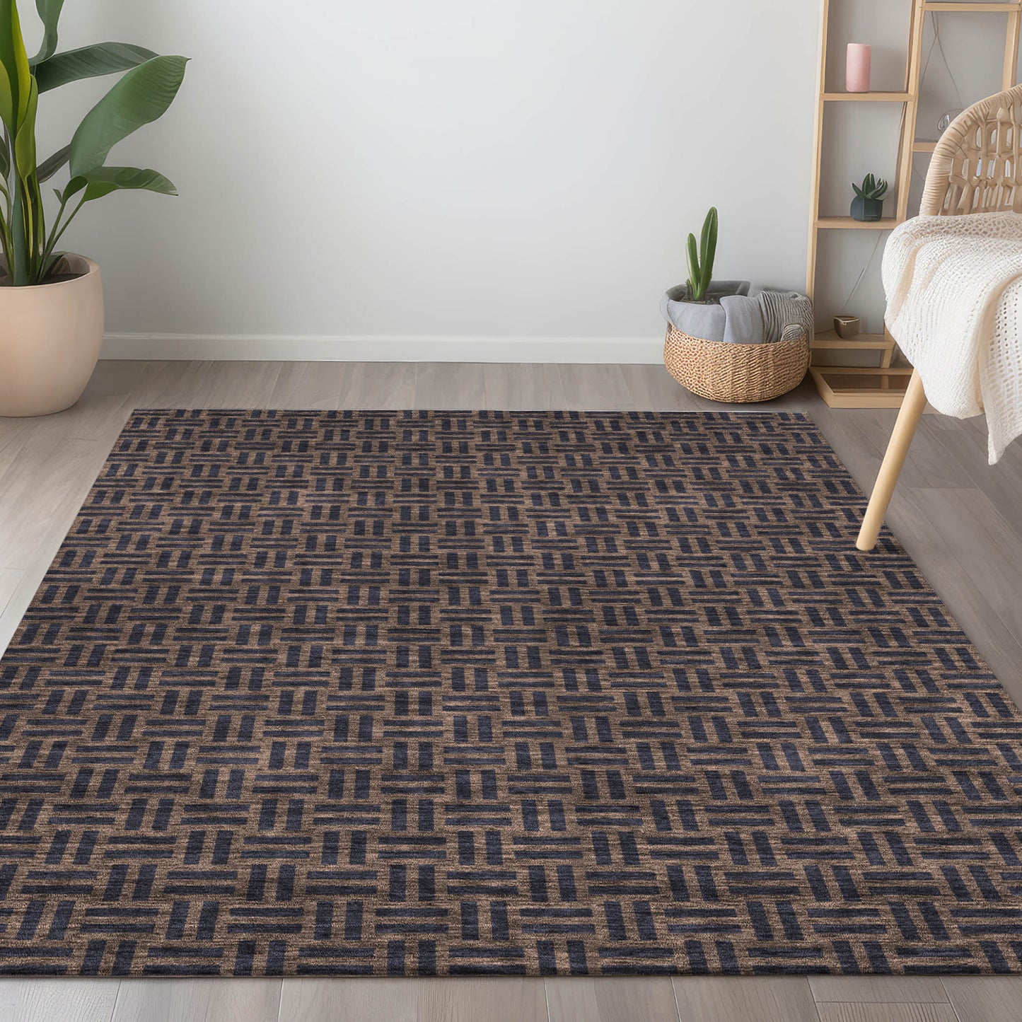 Tabselect Home Line 8' X 10' Chocolate And Black Geometric Washable Indoor Outdoor Area Rug
