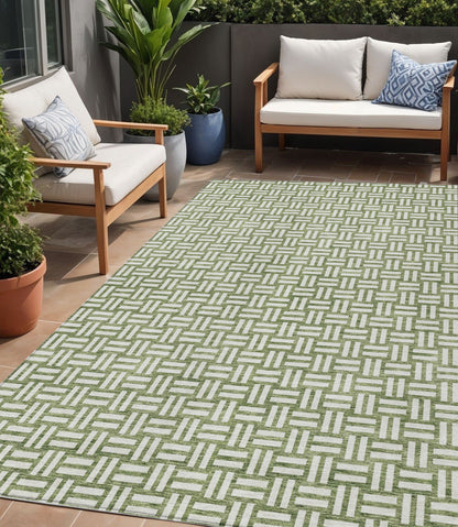 Tabselect Home Line 5' X 8' Green And Ivory Geometric Washable Indoor Outdoor Area Rug