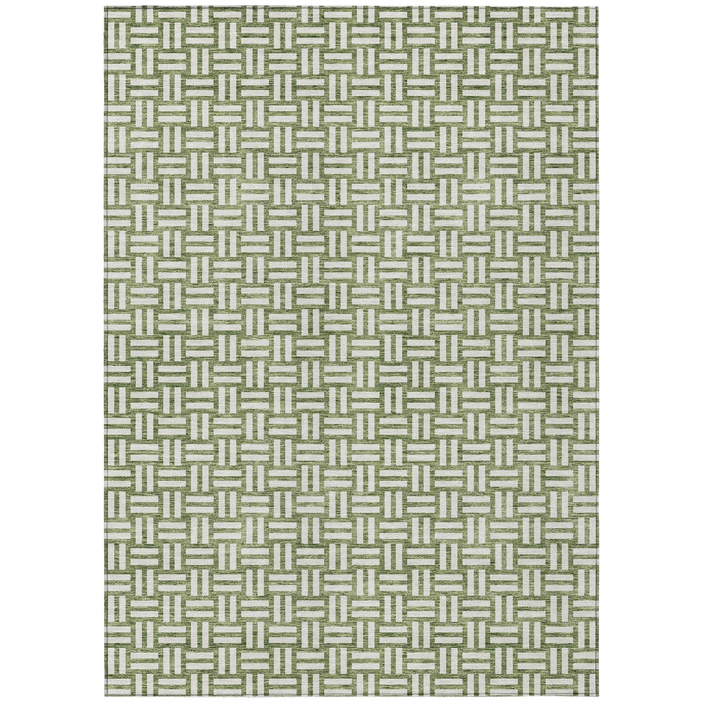 Tabselect Home Line 5' X 8' Green And Ivory Geometric Washable Indoor Outdoor Area Rug