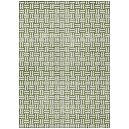 Tabselect Home Line 5' X 8' Green And Ivory Geometric Washable Indoor Outdoor Area Rug