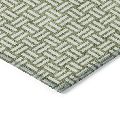 Tabselect Home Line 5' X 8' Green And Ivory Geometric Washable Indoor Outdoor Area Rug
