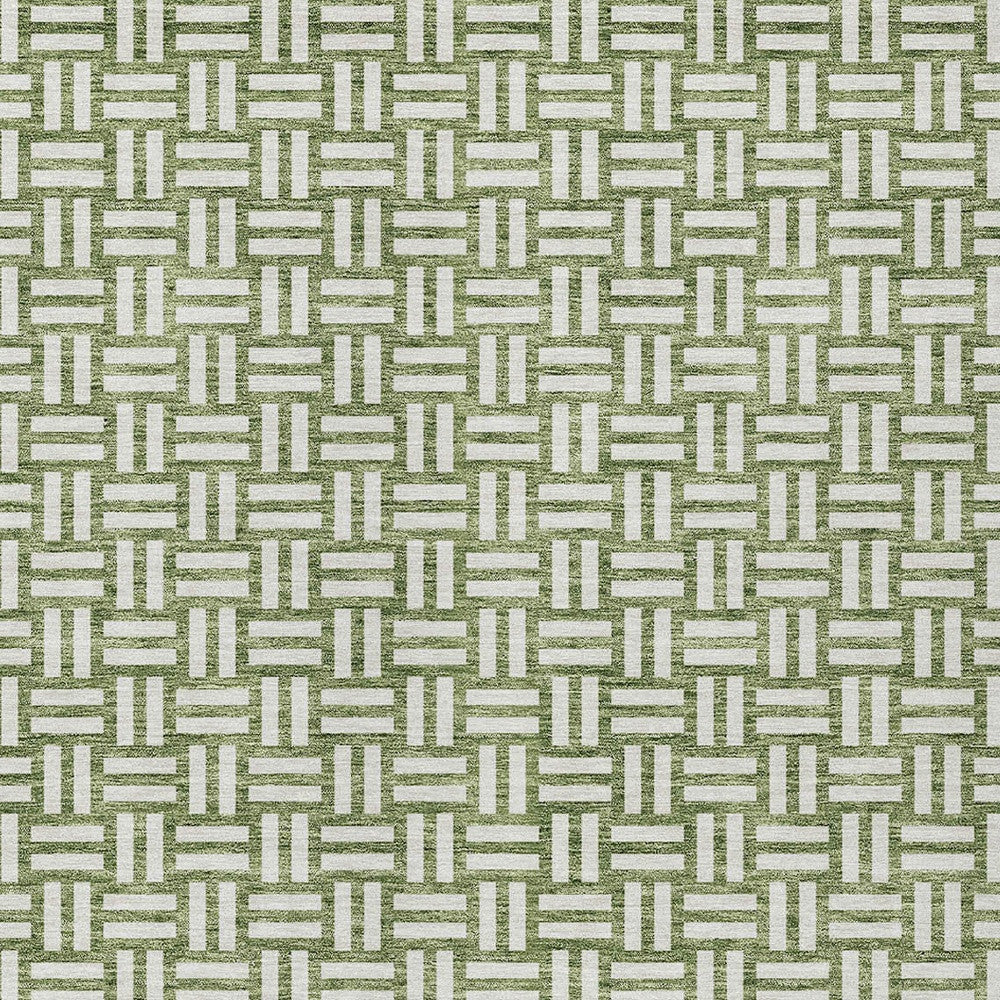 Tabselect Home Line 5' X 8' Green And Ivory Geometric Washable Indoor Outdoor Area Rug