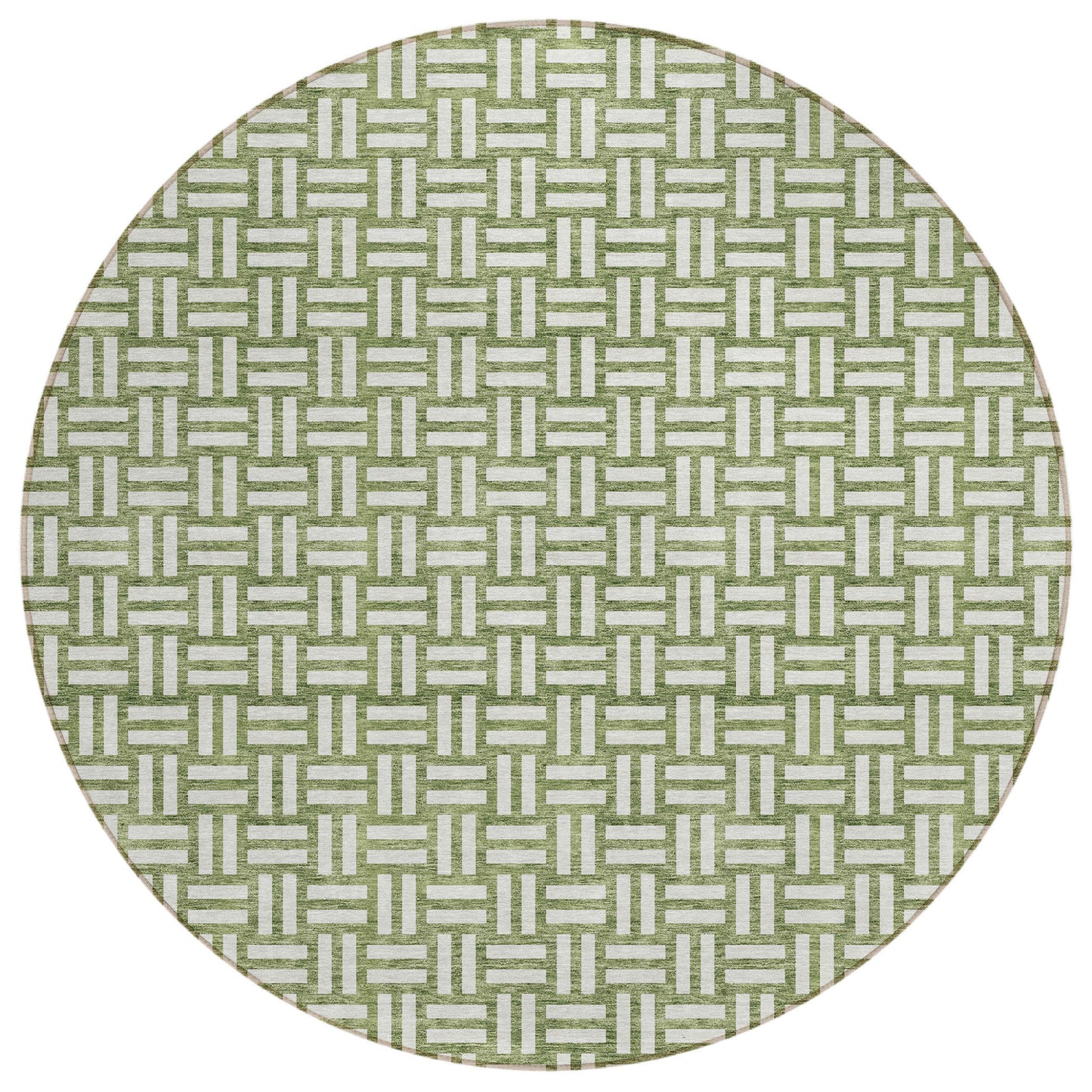 Tabselect Home Line 8' Green And Ivory Round Geometric Washable Indoor Outdoor Area Rug