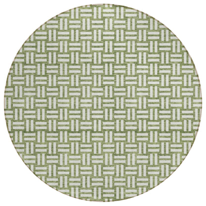 Tabselect Home Line 8' Green And Ivory Round Geometric Washable Indoor Outdoor Area Rug