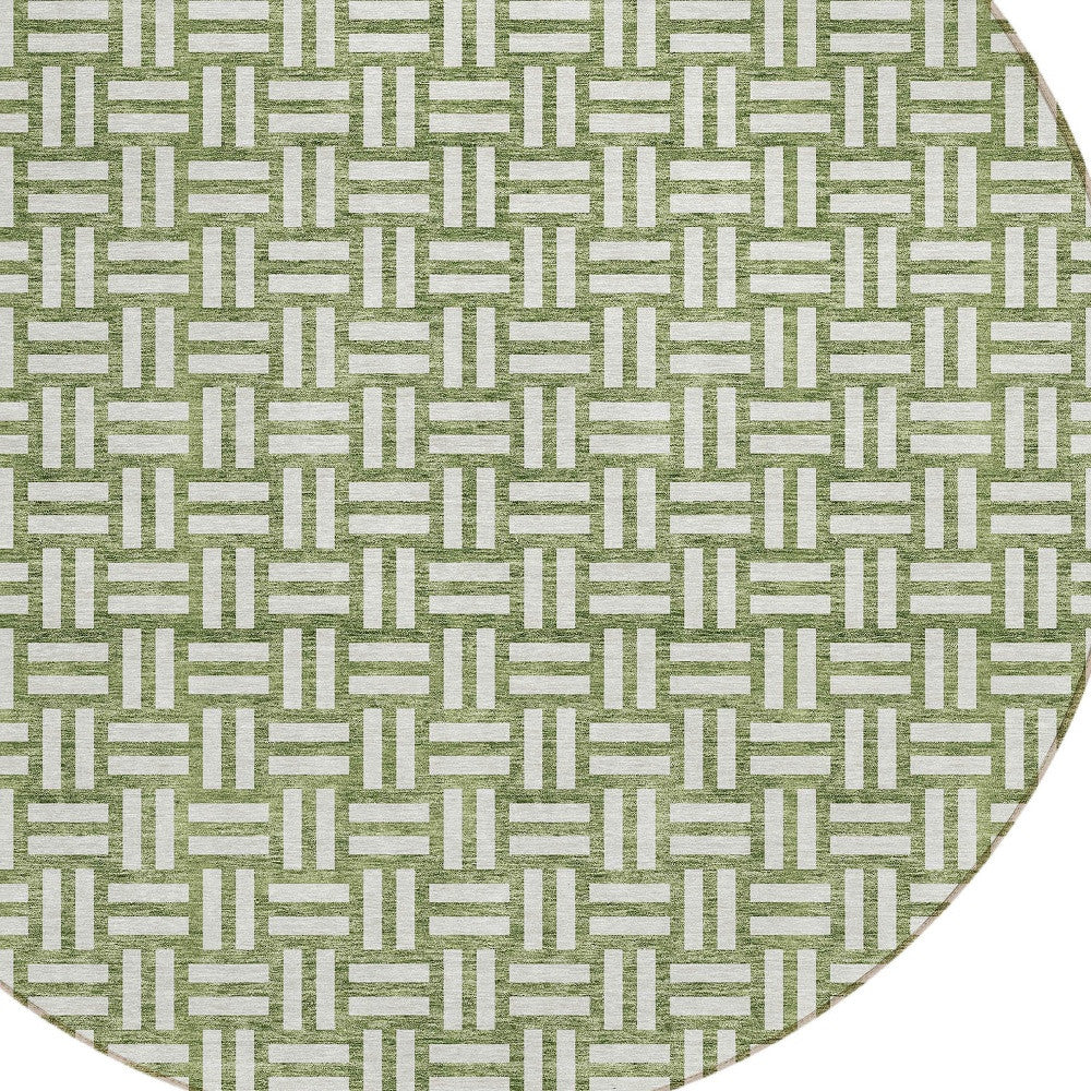 Tabselect Home Line 8' Green And Ivory Round Geometric Washable Indoor Outdoor Area Rug